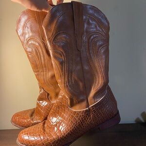 Brown faux leather cowboy boots